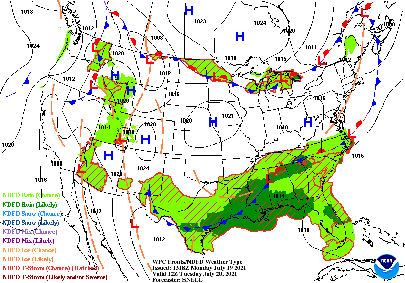 Surface forecast map for Tuesday